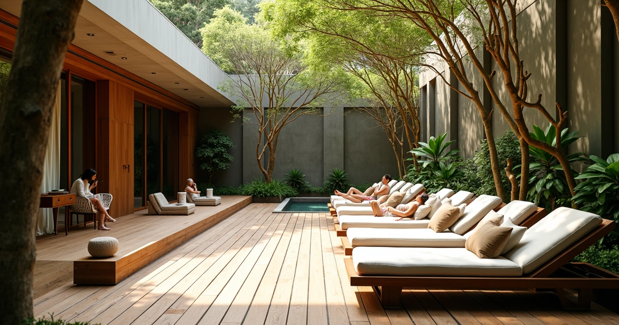 Espaço de relaxamento luxuoso ao ar livre em spa urbano de São Paulo