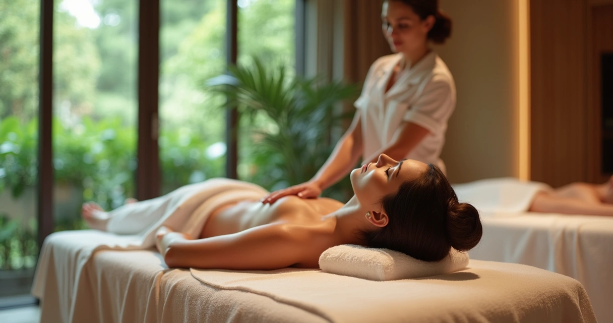 Mulher recebendo massagem relaxante em spa sofisticado