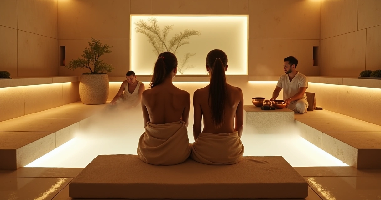 Casal aproveitando ritual de hammam em spa de luxo em São Paulo