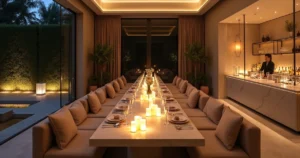 Coquetel sofisticado em salão de spa com decoração para festa privada noturna