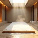 Ritual de hammam em spa de luxo com vapor suave e luz de velas em São Paulo